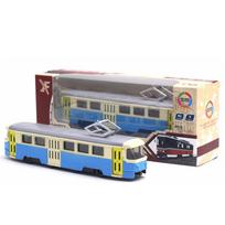 1/90 Miesto autobusų traukinio tramvajaus sriegio patraukimo modelis su šviesos diodais, muzikinis vystomasis automobilio žaislas 1/90:18.5*6*3.5cm,Classic mėlyna
