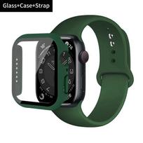 Stiklas + dėklas + dirželis Apple Watch apyrankei 44mm 45mm 42mm 41mm 40mm 38mm Silikoninė laikrodžio apyrankė iWatch series 8 9 7 6 5 4 3 SE 45mm series 7 8 9 black