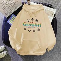 Genshin Impact Hoodie Žaidimo Anime Spausdinimas Laisvas Kišenė Septyni Elementai Harajuku Žieminiai Drabužiai Džemperis Korėjietiško Stiliaus XL beige