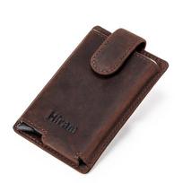 Black Angel FRID Vintage Crazy Horse Leather Automatic Card Holder with Buckle - Genuine Leather Wallet. ruda