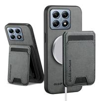 Piniginė Kortelių Laikiklis Dėklas Xiaomi Mi 14T 13T 12T 11T Pro Magnetinis Dangtelis Odinis Mag-safe Laikiklis Korpusas Minkštas Galinis Dangtelis Telefonui Fundas for Xiaomi 14T Pro pilka spalva