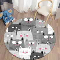 Mielas Katukas Apvalus Kilimas Animacinis Gyvūnas Katės Plotas Kilimas Biurui Svetainei Miegamajam Apdaila Neslystantis Vaikų Ropojimo Grindų Kilimėlis 40x40cm gray