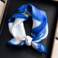 Natūralaus šilko skara moterims kaklui kvadratinė galvos juosta skaros bandana madinga hidžabo pončas skaros austa pashmina moteriškas foulard 53cm Real Silk 53x53cm blue