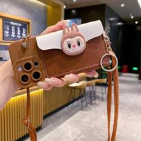 Labubu Card Bag Is Suitable for Apple 16 Mobile Phone Case 17promax Japan and Korea Cute IP13 Cartoon Messenger iphone12mini white