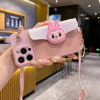 Labubu Card Bag Is Suitable for Apple 16 Mobile Phone Case 17promax Japan and Korea Cute IP13 Cartoon Messenger iPhone 17 PRO MAX