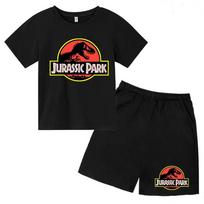 Vasaros Juros periodo Dinozaurų Pasaulio Parkas 3D Spausdinimo Vaikų Marškinėlių Šortų Rinkinys Berniukui Mergaitei Trumpomis Rankovėmis Laisvalaikio Vaikų Kostiumas 120 black