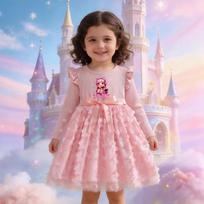 Mergaičių madinga violetinė princesės tinklinė suknelė, vaikų suknelė-tinklelis su lanku, princesės suknelė 7-8Y rožinė