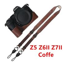Litchi PU odos pusiau dėklas fotoaparatui Nikon Z6III Z6II Z7II Z5 Z50II Apatinis atidaromas dangtelis su peties dirželiu black
