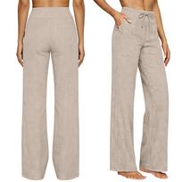 Women's Fashionable Loose Elastic Waist Wide-leg Trousers L chaki