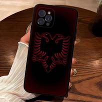 Albanijos vėliavos žemėlapio telefono dėklas, skirtas iPhone 16 15 17 13 14 12 11 Pro Max Plus, juodas dėklas iPhone 17pro max