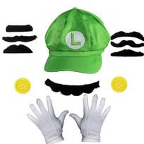 Super Mario Bros kepurės ir pirštinių rinkinys iš drobės medžiagos Cosplay ir kolekcionieriams žalia