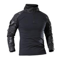 Vyriški armijos Tactical Multicam Military Combat Juodi marškinėliai ilgomis rankovėmis CP kamufliažiniai Airsoft marškinėliai stovyklavimui Medžioklės apranga L black