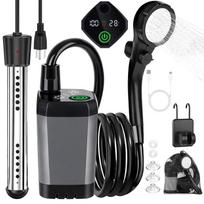Nešiojama kempingo dušo sistema su šildytuvu, 6000 mAh įkraunama nešiojama dušo sistema su 2000 W panardinamu šildytuvu, LED ekranas, šildoma kempingo dušo sistema kelionėms, Heating Type gray