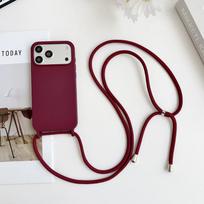 Kryžinė virvelė Skysto silikono telefono dėklas iPhone 17 Pro Max 15 14 13 16 Pro Max Telefonui su virvele per petį Saldainių spalvos Minkštas galinis dangtelis iPhone 13 Pro tamsiai raudona spalva