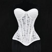 Plieninio kaulo nėriniuotas korsetas V formos iškirptės viršus Seksualūs permatomi bustier viršutiniai drabužiai moterims Vienspalvis korsetas liemeniui formuoti apatiniai drabužiai Overbust L white