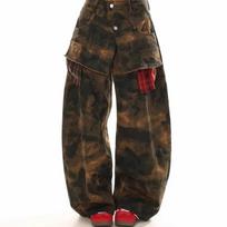 Mens Vintage Camo Cargo Knife Jeans High-Waisted Wide Leg Denim Pants Loose Fit Streetwear XXXL black