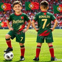 26 berniukai Ronaldo Nr.7 Futbolo marškinėliai Šortai Rinkinys Moterys Vyrai Portugalijos gerbėjų marškinėliai Šortai Rinkinys Vaikams T-shirt Sportinis kostiumas 2 dalių rinkinys 110 black