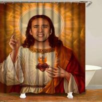 Juokingas 3D Nicolas Cage veido narvo plakatas Dušo užuolaida 1 vnt. Vonios pertvaros užuolaidos su kabliukais vonios dekoravimui Vandeniui atspari 90x180cm brown