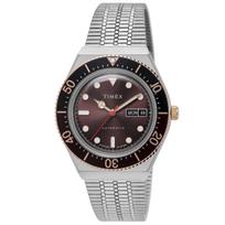 TIMEX M79 serijos automatinis vyriškas laikrodis, rudas ciferblatas, apvalus korpusas, atsparus vandeniui kasdieniam naudojimui, modelis TW2U96900 ruda