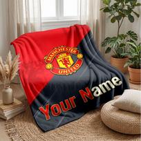 Manchester United Custom Name Text Flannel Blanket Soccer Logo Personalized Fleece Throw Blanket Special Gift For Sofa Bedroom Home 80cmx120cm