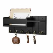Wall Mounted Mail and Key Holder Solid Wood Wooden Sorter with Hooks MultiFunctional Rack juoda