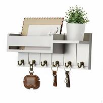 Wall Mounted Mail and Key Holder Solid Wood Wooden Sorter with Hooks MultiFunctional Rack balta