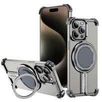 Magnetinis dėklas iPhone 16 15 14 13 12 Pro Max dangtelis Titano lydinio metalinis stovas laikiklis apvalkalas Magsafe oro pagalvės Fundas iPhone 15 pilka
