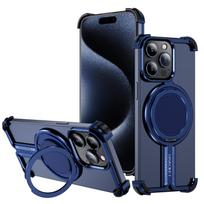 Magnetinis dėklas iPhone 16 15 14 13 12 Pro Max dangtelis Titano lydinio metalinis stovas laikiklis apvalkalas Magsafe oro pagalvės Fundas iPhone 15 Plus mėlyna
