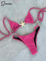 2024 m. naujas seksualus žemo liemens bikinio rinkinys maudymosi kostiumėlis „Starfish“ maudymosi kostiumėlis, moteriškas su petnešėlėmis maudymosi kostiumėlis Brazilijos bikini L gray