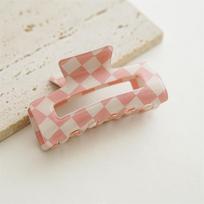 2024 Women's Colorful Checkerboard Shark Hair Clip - Trendy Headdress beige