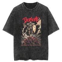 Berserk spausdinimo marškinėliai vyrams moterims skalbti vintage Japonija anime oversized gatvės stilius Harajuku vasariniai trumparankoviai medvilniniai viršutiniai drabužiai 3XL black