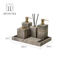 Wabi-Sabi Sidabriškai Pilkas Travertino Vonios Kambario Rinkinys: Praustuvės padėklas ir dekoras. Large Tray 6-Piece Set 2 (Brushed Gold)