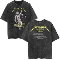 Metallica Roko Grupės Vintažiniai Išskalbti Trumpomis Rankovėmis Apvalia Kaklo Y2k Marškinėliai Vyriški Drabužiai Nauja Viršutinė dalis ir Marškinėliai Vyriški Marškinėliai Camisetas M smėlis