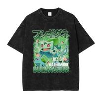 Pokémon Bulbasaur  Žolės tipo  Vintažiniai skalbti Oversize marškinėliai | Anime Streetwear marškinėliai L blue