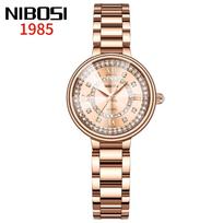 NIBOSI Women's Watches Original Luxury Quartz Ladies Watch Diamond Dial Wristwatch Stainless Steel Waterproof Reloj Mujer rožinio aukso spalvos