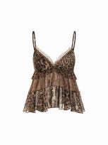 Spicy Leopard Print Lace Camisole: V-neck Ruffle Tank Top for Inner or Outer Wear. Extra Small leopardo rašto spalva