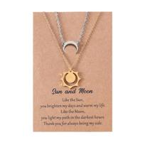 2Pcs Sun and Moon Pendant Necklace BFF Clavicle Chain Friendship Necklace Couples Matching Necklaces Women Jewelry Gift 1 beige