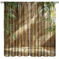 Asian Bamboo Curta Exotic Orient Ethnic Natural Vibrant Zen Plant Tree Viewpattern Home Decor Window Treatments Blackout Rod 53x116cm 2pc21x46in brown