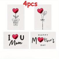 4pcs Mother's Day Card with Leather 3D Heart Design - A Unique and Elegant Gift for Mom