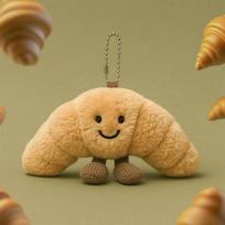 9Cm Kawaii Smiley Plush Keychain Croissant Popcorn Coffee Cup Charms Soft Stuffed Animal Accessories For Bagskeys Gift For Kids beige