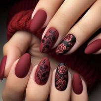 24Pcs Almond Press On Nails Red Purple Blush Halo Design Full Cover Acrylic False Nail Tips Simple Fashion Manicure