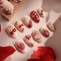 24Pcs Cute Red Apple Press On Nails Pink French Tip With Star Plaid Sweet False Nails For Girls Trendy Wearable Fake Nails brown