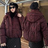 Leopardo rašto pūkinė medvilninė striukė Moteriškas parkas Žieminė šilta medvilninė striukė Madingas viršutinis drabužis Su gobtuvu Moteriškas viršutinis drabužis XXL brown