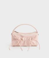 Charles & Keith Reese'S Shirred Bow Top Handle Bag Ck2-50671909 Soft Pink/Small white
