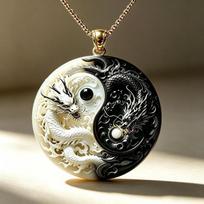 Yin Yang Twin Dragons Necklace Cute Enamel Animal Pendant Trendy Mythical Choker Adjustable for Teen Girls Casual Outfits A106 black