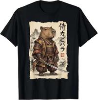 Vintage Japanese Samurai Capybara Warrior Art T-and kids tshirt Men Women Cute Animal Soft Cotton Short Sleeve Daily Casual Street Tops 130 beige