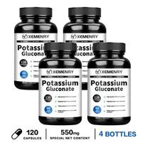 XEMENRY Potassium Gluconate 90mg Capsules 120pcs — Electrolyte Balance, Daily Nutrition, Muscle Wellness 120*4