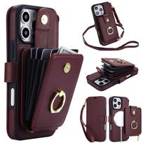 2 in 1 Detachable Card Holder Flip Leather Case for iPhone 17 Pro Max 16 15 14 13 With Long Lanyard Shockproof for Magsafe Cover iPhone17 Pro violetinė