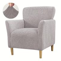 Aukštas, elastingas fotelio užvalkalas su pilnu apvyniojimu ir porankiais Jacquard - Single High-back Sofa Cover šviesiai pilka spalva
