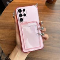 Shockproof Clear Casing for Samsung Galaxy S26 Ultra,S25 Ultra,S24 Ultra,S23 Ultra,S22 Ultra with Cardholder Case Galaxy S22 Ultra rožinė